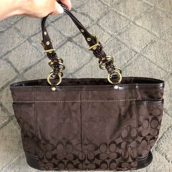 Coach 11239 Brown Signature Shoulder Tote Bag - Picture 6 of 8